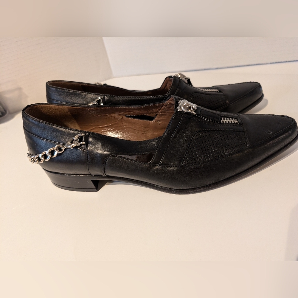 Tabitha Simmons Black Pump w Zipper & Chain Detail. EU Sz.40 Leather Made In Ita - Picture 14 of 16